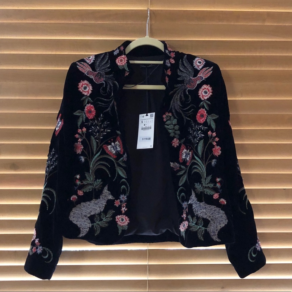Zara Velvet Jacket with Embroidery NWT